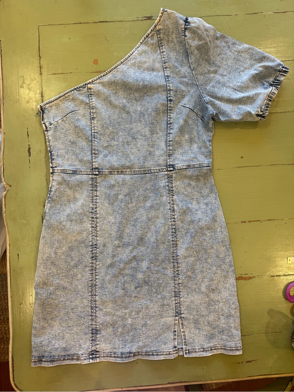 entro Light Blue One-Shoulder Denim Dress